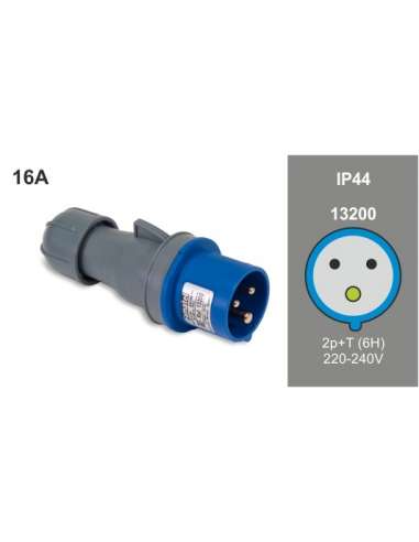 Clavija cetact 2P+TT 220V 16A 6H